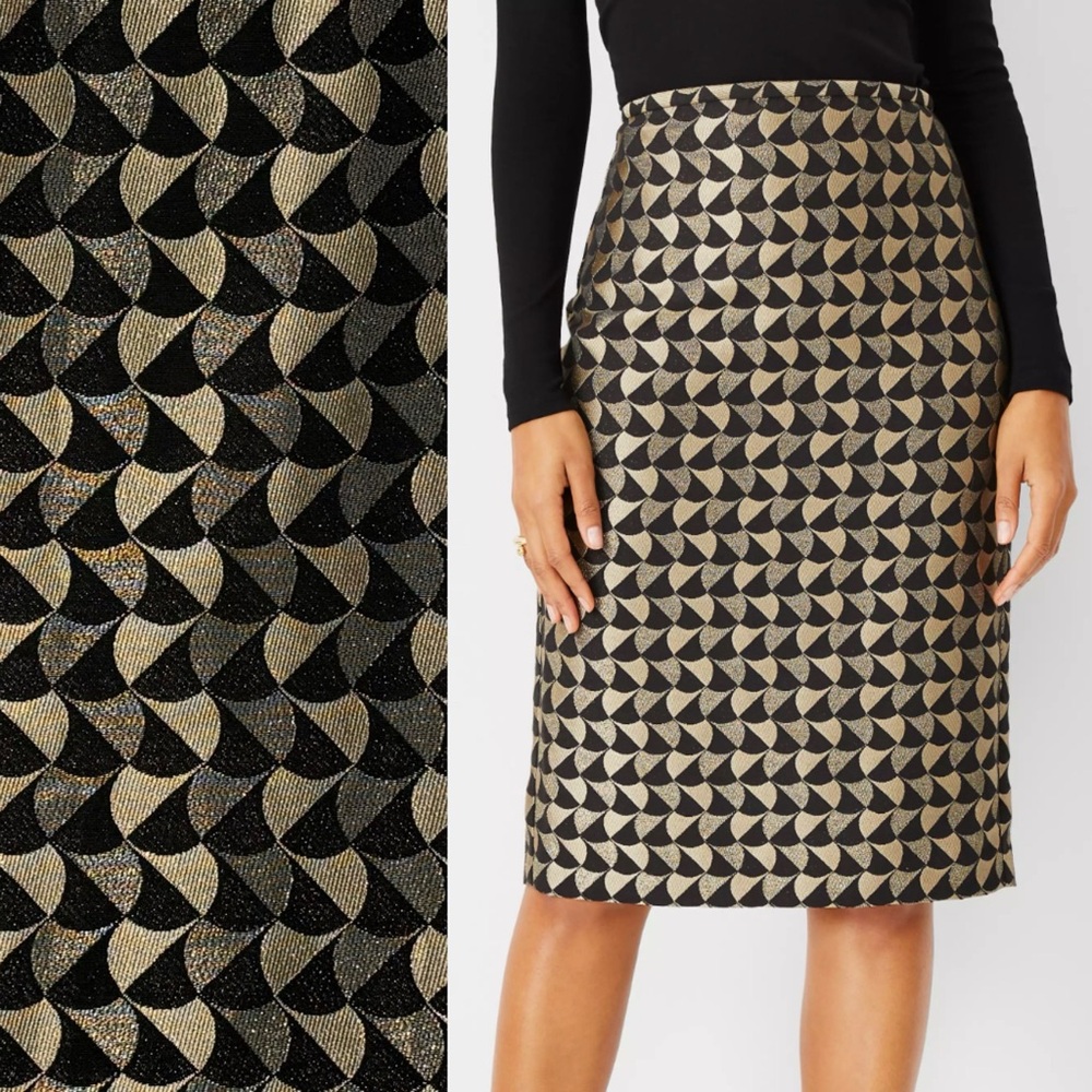 Ann Taylor structured brocade cocktail skirt gold pattern pencil shape 6 NWT